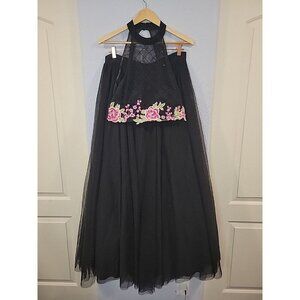 Women's Jodi Kristopher Gown 2 Piece Dress Black Floral Poof Skirt XL 13